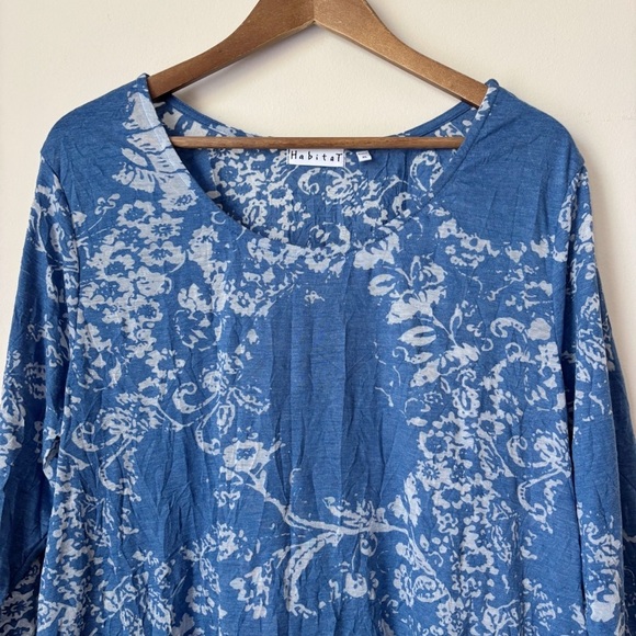 Habitat Blue Floral Crinkle Burnout Tunic Top XL Lagenlook - Picture 2 of 9